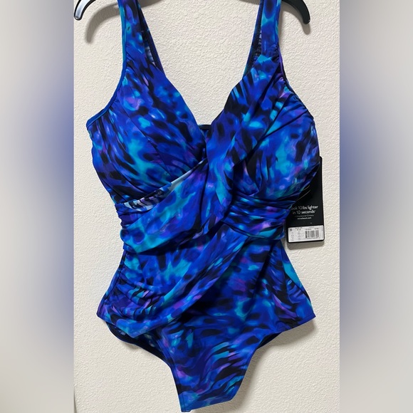 Miracle Suit Revele Blue- One Piece Swimsuit- padded Straps & Draped Silhouette - Picture 7 of 14